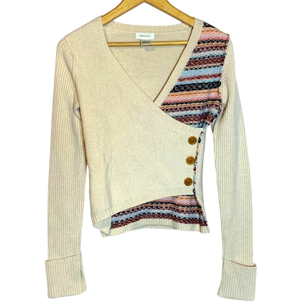 Sleeping on Snow Anthropologie Women's Merino Wool Asymmetric Wrap Sweater M
